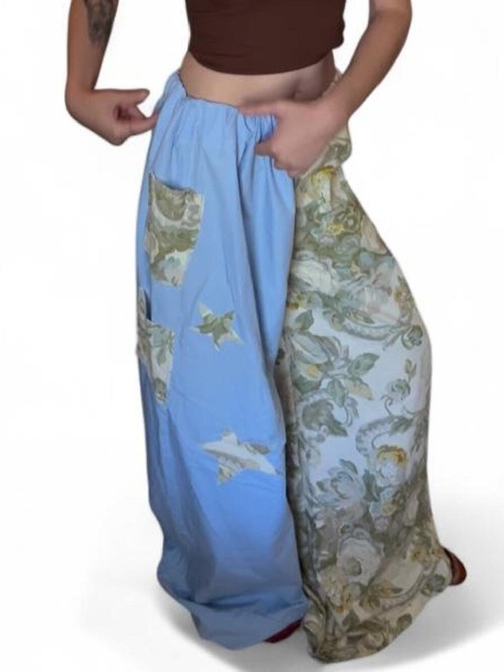 Handmade One-of-One Floral Star Patchwork Pants